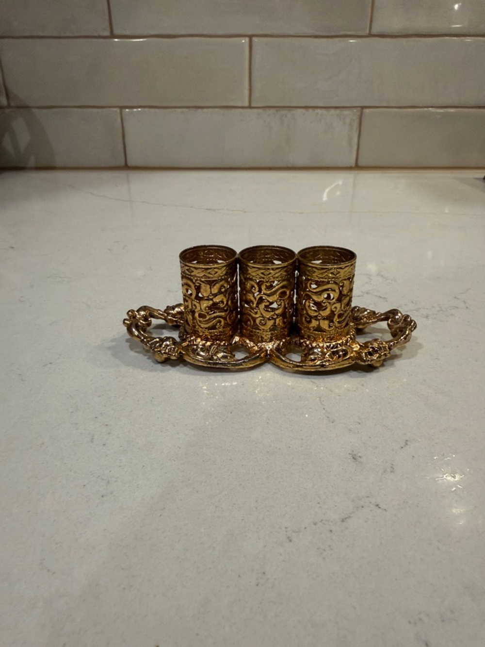 Gold-Tone Lipstick Holder Trio - Elegant Decorative Stand